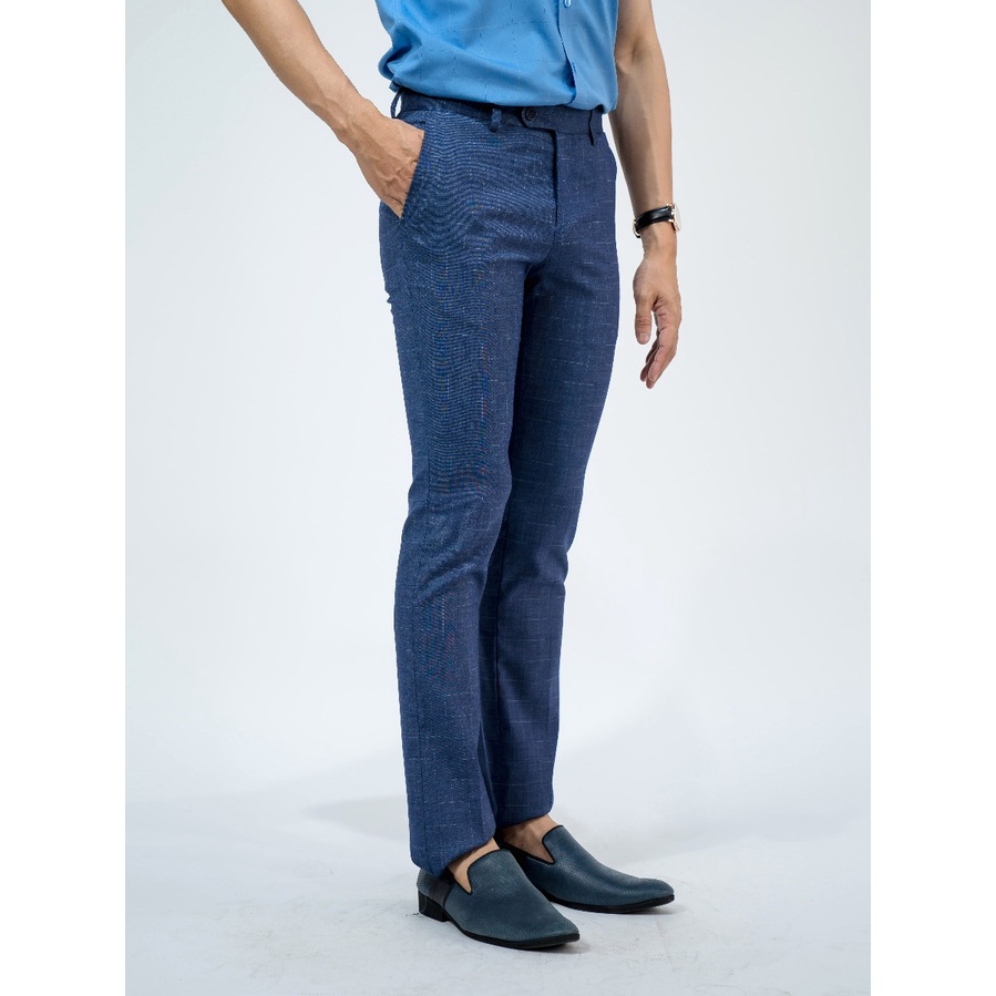 Quần Tây Nam Công Sở Cao Cấp OWEN QS23442 Quần Âu Dài Màu Kẻ Caro Xanh Đậm Dáng Slim Fit Ống Đứng Chất Vải Sợi Tổng Hợp