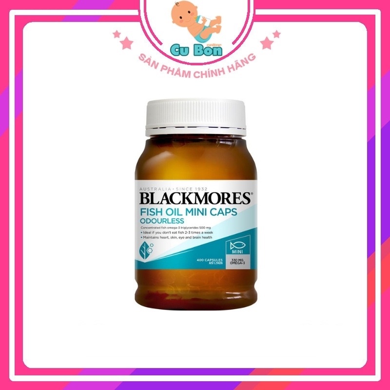Dầu cá Blackmores Fish Oil Mini Caps Odourless không mùi 400 viên tốt cho sức khoẻ tim mạch trí não thị lực mọi lứa tuổi