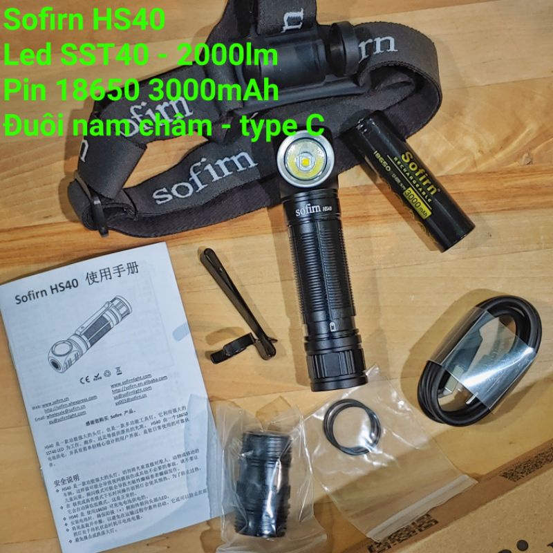 Đèn pin Sofirn HS40 - SST40 ~2000lumen - 5000k/6500k- 18650 - type C - đèn đội đầu / đèn gù / đèn chữ L -  Sofirn SP40