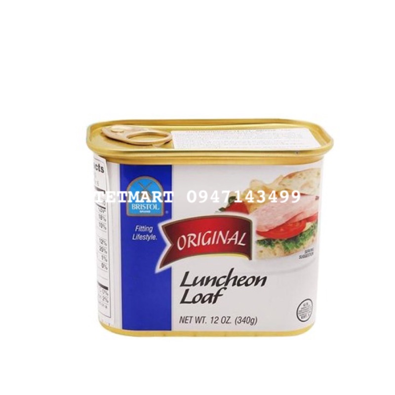 Thịt Heo (Lợn) Đóng Hộp thơm ngon Bristol Luncheon Loaf Original Hà Lan 340g Nhập khẩu chính hãng