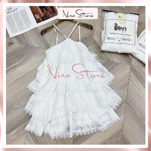 Váy trắng nữ cổ yếm chất ren cao cấp mềm xếp tầng 2 màu style tiểu thư nhẹ nhàng sexy sang chảnh NinaStore