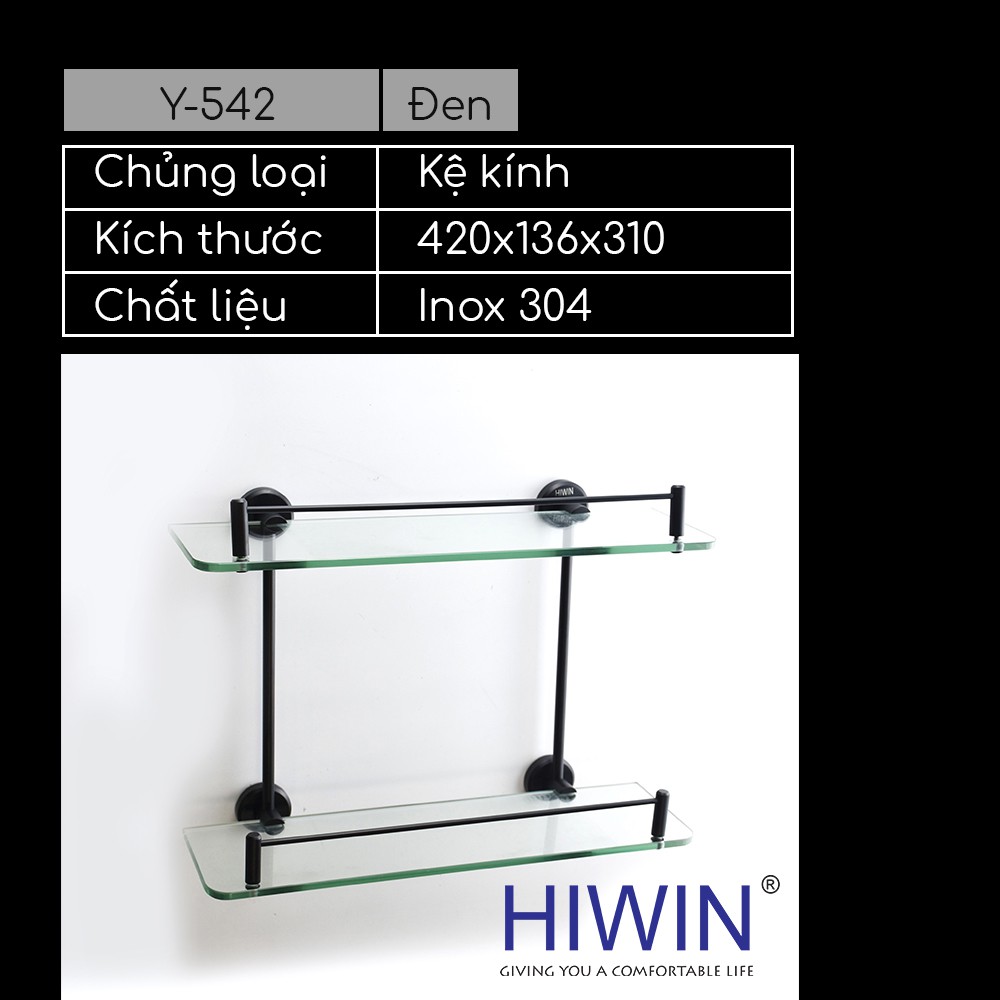 Kệ kính 2 tầng đa năng màu đen inox 304 Hiwin Y-542A