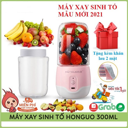 [ 𝑭𝑹𝑬𝑬𝑺𝑯𝑰𝑷 ] Máy Xay Sinh Tố HONGUO 300ML ⚡ 𝒍𝒖̛𝒐̛̃𝒊 𝒊𝒏𝒐𝒙 304 𝒌𝒉𝒐̂𝒏𝒈 𝒈𝒊̉ ⚡  Cầm Tay Sử Dụng Pin Sạc Cổng USB Tiện Dụng