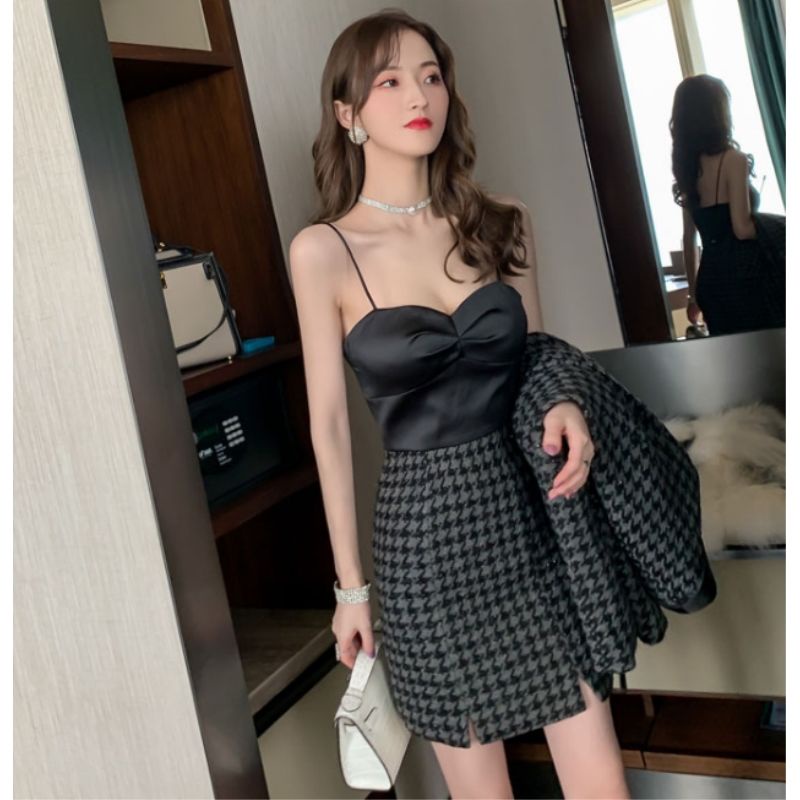 Set đầm yếm và áo khoác thanh lịch thời trang cho nữ