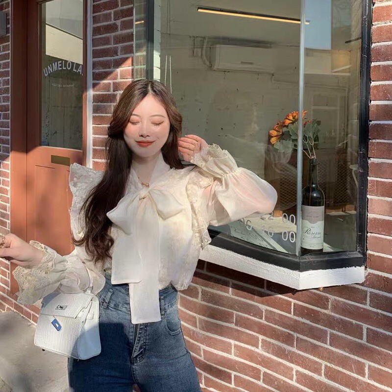 [SẴN] ✨ ÁO KIỂU THẮT NƠ VIỀN REN VAI 🎀[Có Ảnh Thật]🎀 MÀU BE PHONG CÁCH VINTAGE NHẸ NHÀNG DỄ THƯƠNG | BigBuy360 - bigbuy360.vn