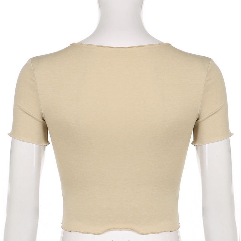 Áo Thun Croptop Tay Ngắn Cổ Chữ V Khoét Sâu In Hình Bướm Gợi Cảm Cho Nữ