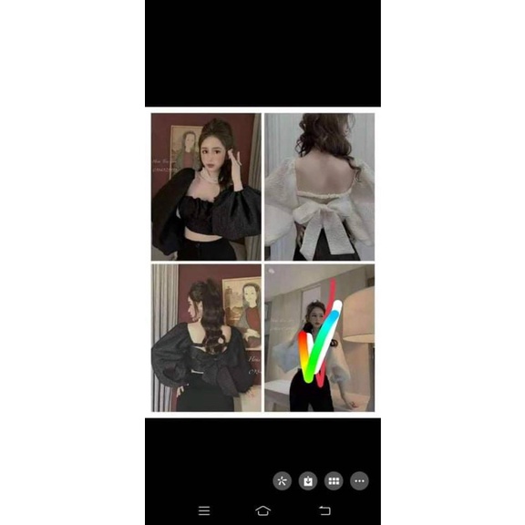 Áo Voan Croptop Tay Phồng Cổ Vuông Có Đai Thun Lung Kèm Nơ Dây Cột Nơ Bảng Bự Sang Trọng TTKXA0132