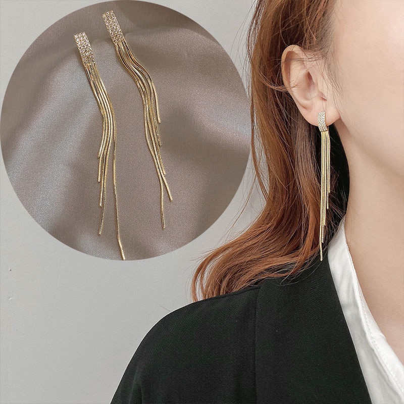 Bông Tai Mạ Bạc 925 Dáng Dài Phối Tua Rua Đính Đá Phong Cách Âu Mỹ