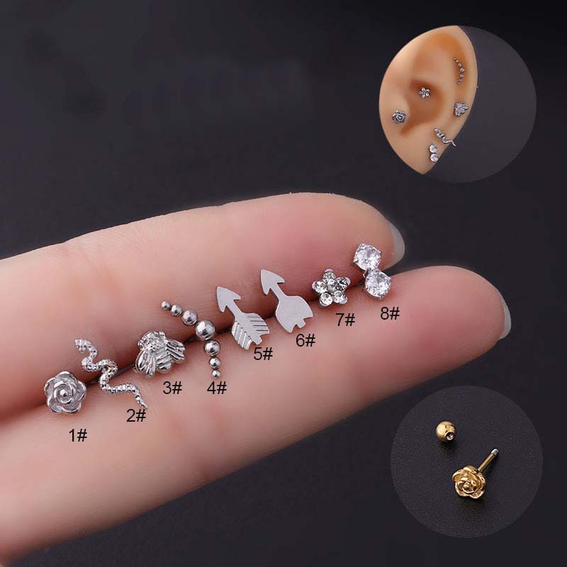1 Khuyên Tai Hình Hoa Hồng Bằng Thép Không Gỉ 6mm