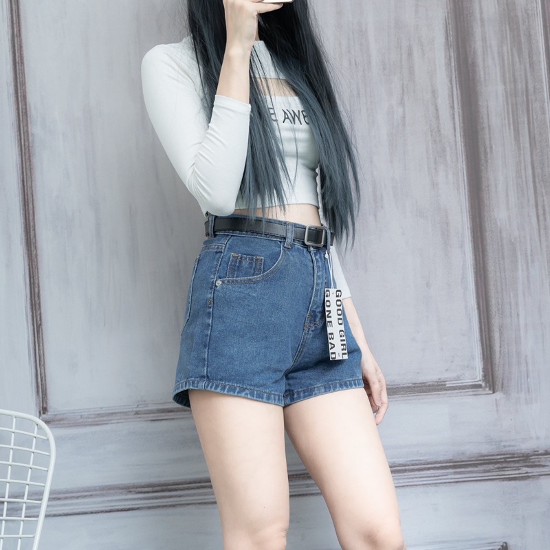 Quần Short Jean Nữ Lai Cuốn Lưng Siêu Cao Tôn Dáng Phong Cách Trẻ Trung, Năng Động Ulzzang
