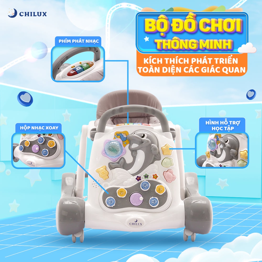 Xe tập đi cho bé Chilux Walk G, xe tập đi đa năng gấp gọn dễ dàng, bảo hành 2 năm