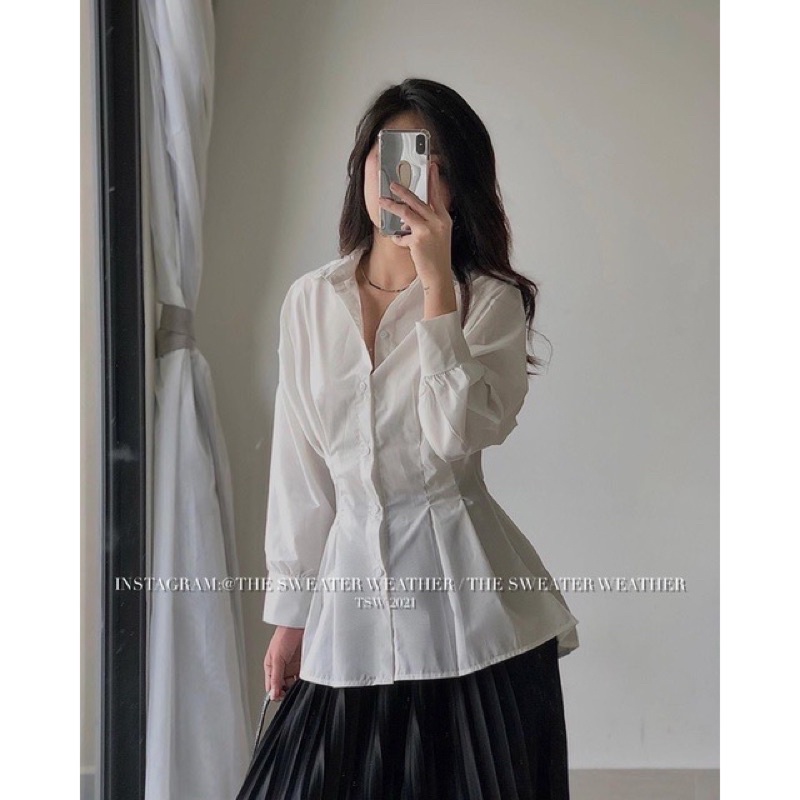 [Sẵn/Video] ÁO SƠ MI CHIẾT XẾP LY EO TÔN DÁNG ÁO SƠ MI TRẮNG KHÔNG NHĂN LOẠI 1