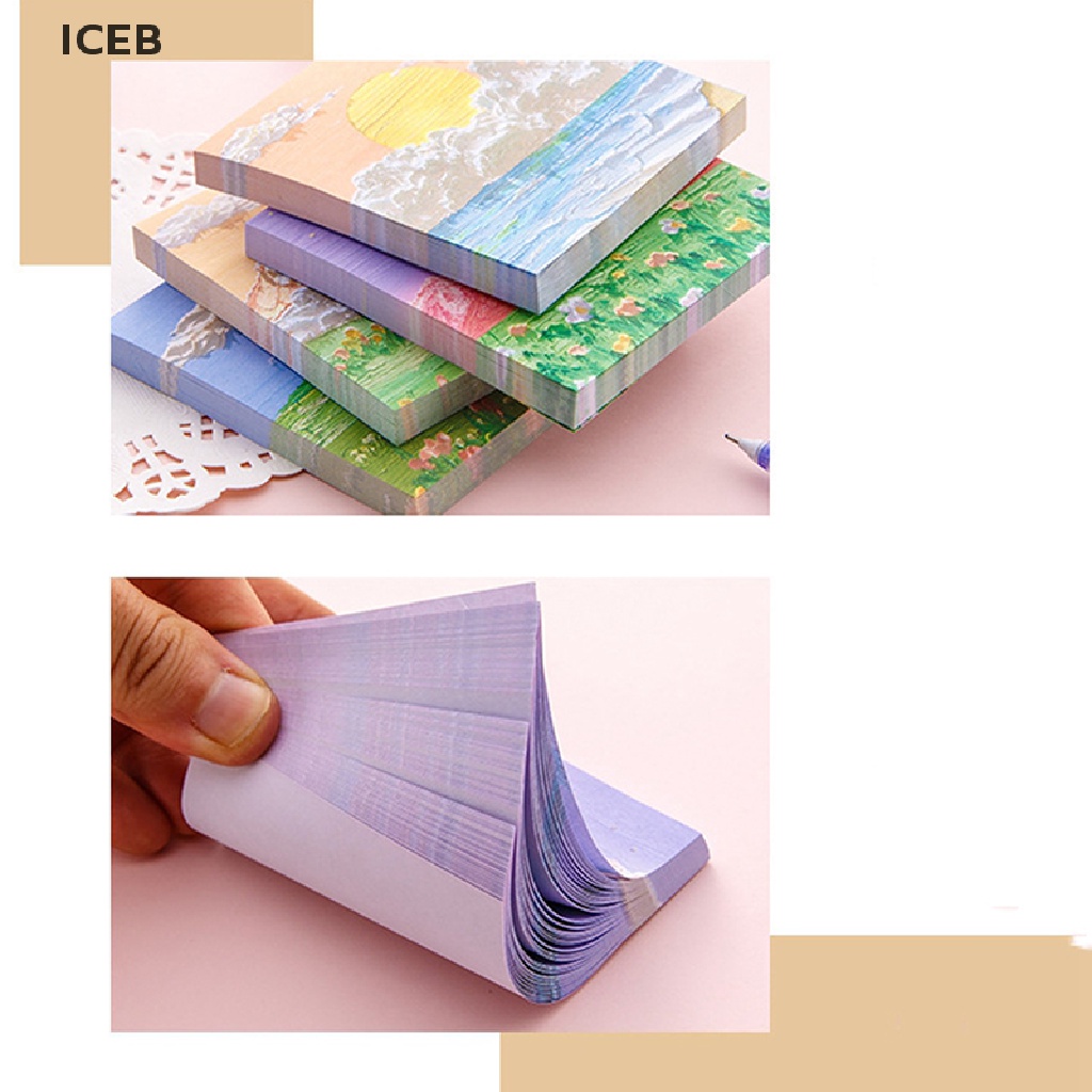 ic 80sheets Oil Painting Stickers Memo Pad Colored Notepad Kawaii Stickers Notes my