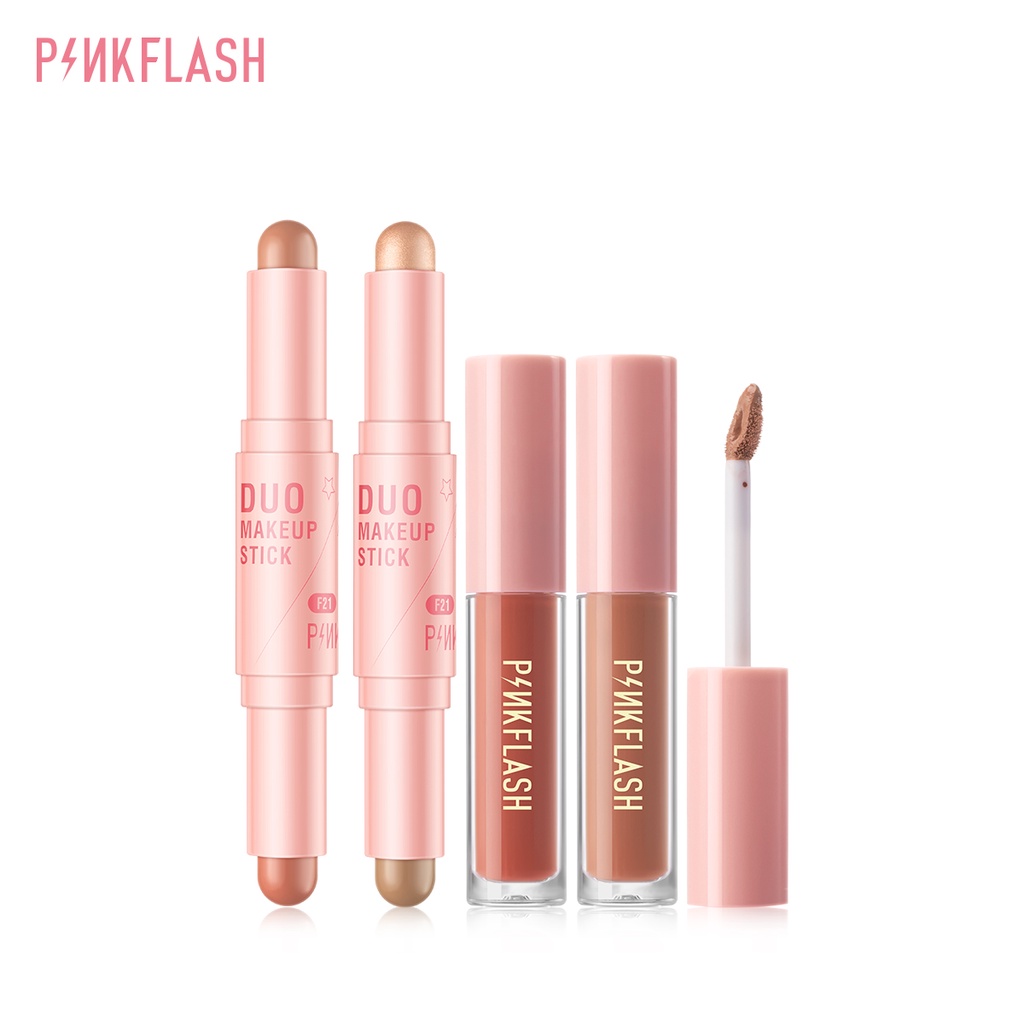 Bộ mỹ phẩm trang điểm PINKFLASH Doubleshaping gồm son kem và phấn má hồng tích hợp phấn tạo khối 2 trong 1