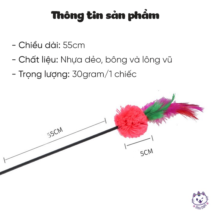 Đồ chơi cần câu lông vũ gắn quả bông - Cần câu lông vũ câu mèo