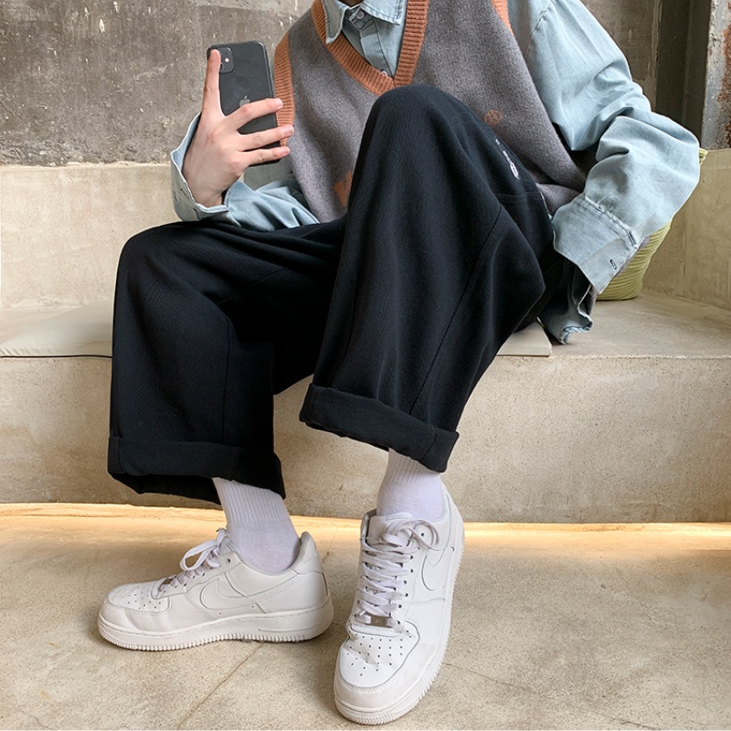 ✦ AFFLIGA ✦Quần kaki dài ống rộng màu trơn tùy chọn phong cách đường phố Hàn Quốc thời trang xuân thu cho nam