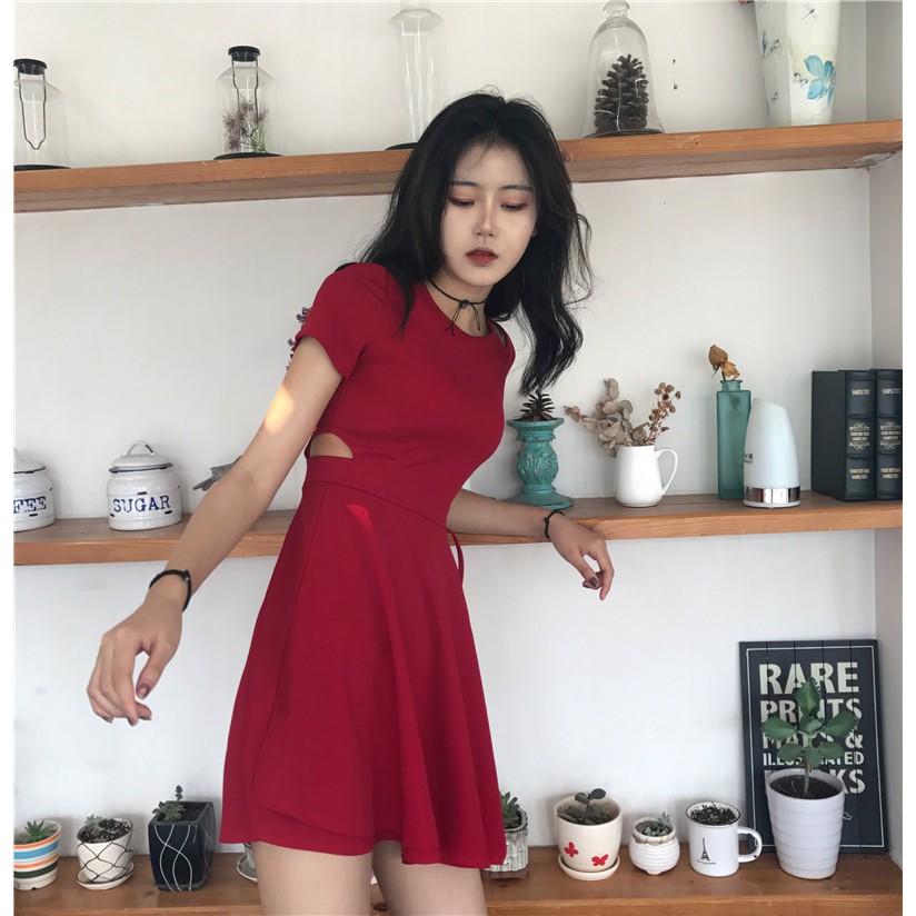 🌸Hàng Có Sẵn🌸Váy Đỏ Body🌸 Hở Eo Thắt Nơ 🌸 Sexy Cá Tính Hàng Quảng Châu