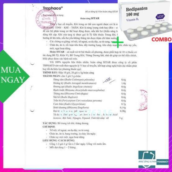 Combo Bedipanten 100mg +  Hoàn Cứng Sitar- TRAPHACO giúp hỗ trợ điều trị trĩ nội, trĩ ngoại, giảm sưng nề búi trĩ