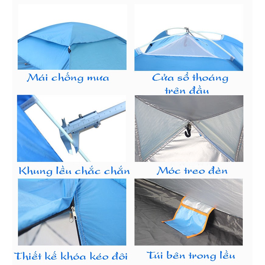 Lều cắm trại tự bung dành có mái che cho 4-6 người chống thấm nước và tia UV kích thước 2m x 2m