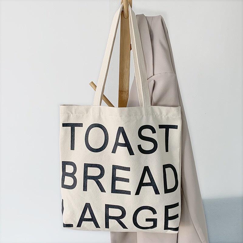 Túi tote vải mộc Tiệm nhà Pony form ngang dây kéo in hình TOAST BREAD LARGE (nhiều mẫu)
