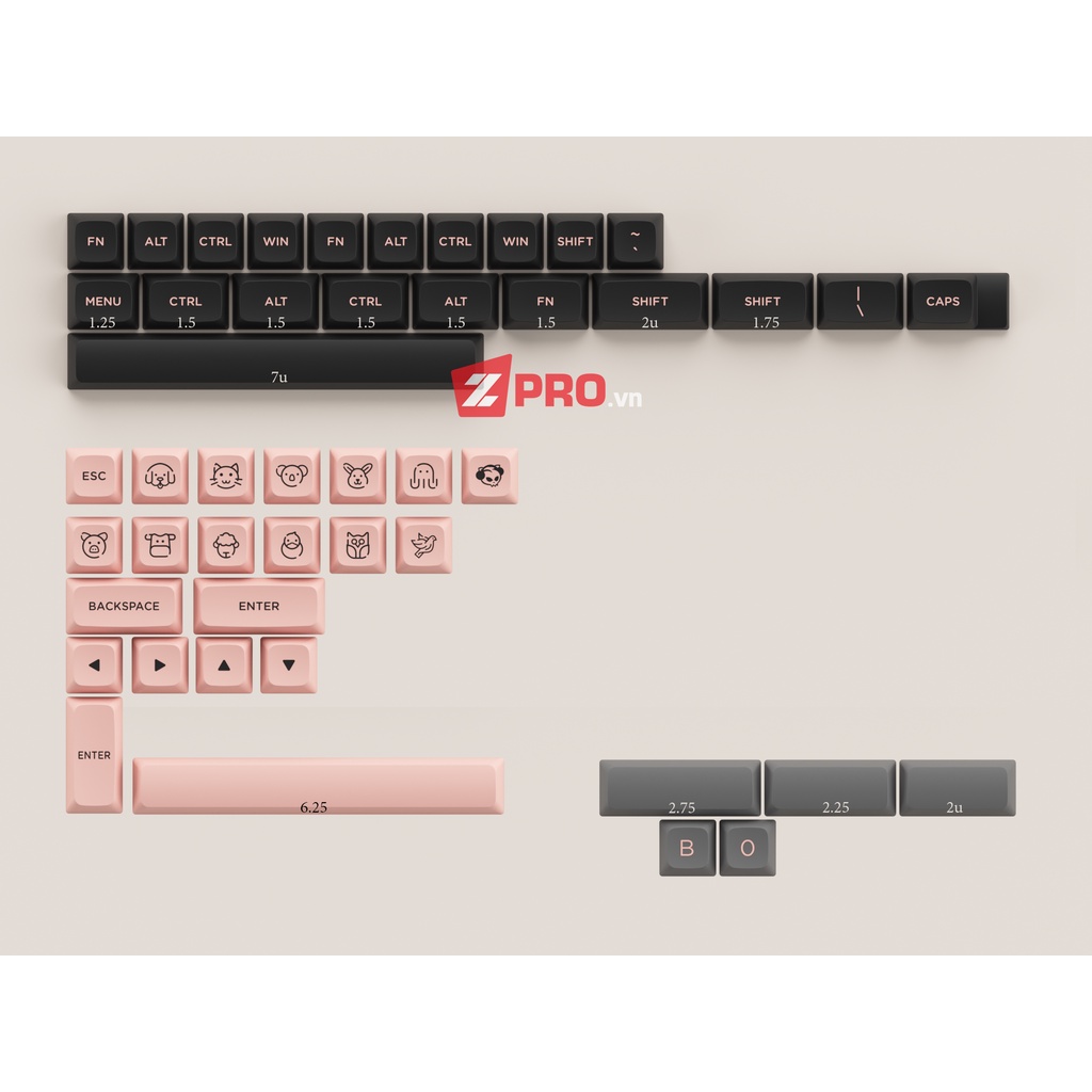 Bộ Keycap AKKO Carbon, Black Pink (ASA LOW Profile) 155 Nút