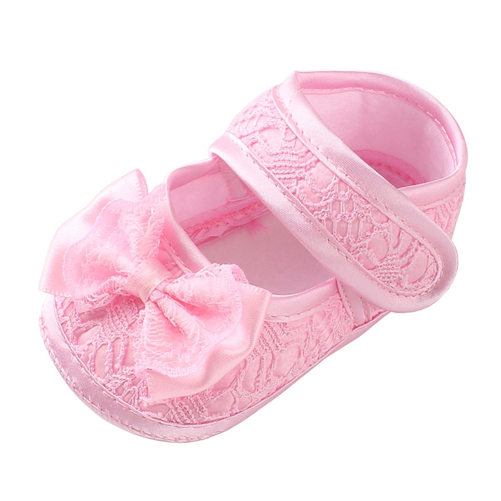 Giày vải cotton phối ren thắt nơ đáng yêu mềm mại màu hồng dành cho bé gái sơ sinh tập đi 0-1 tuổi