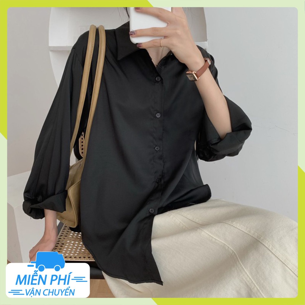 Áo Sơ Mi Nữ Form Rộng TRƠN Basic Unisex Dài Tay chất Cotton lụa Hàn mịn mát,Bigsize suông SM1 | BigBuy360 - bigbuy360.vn