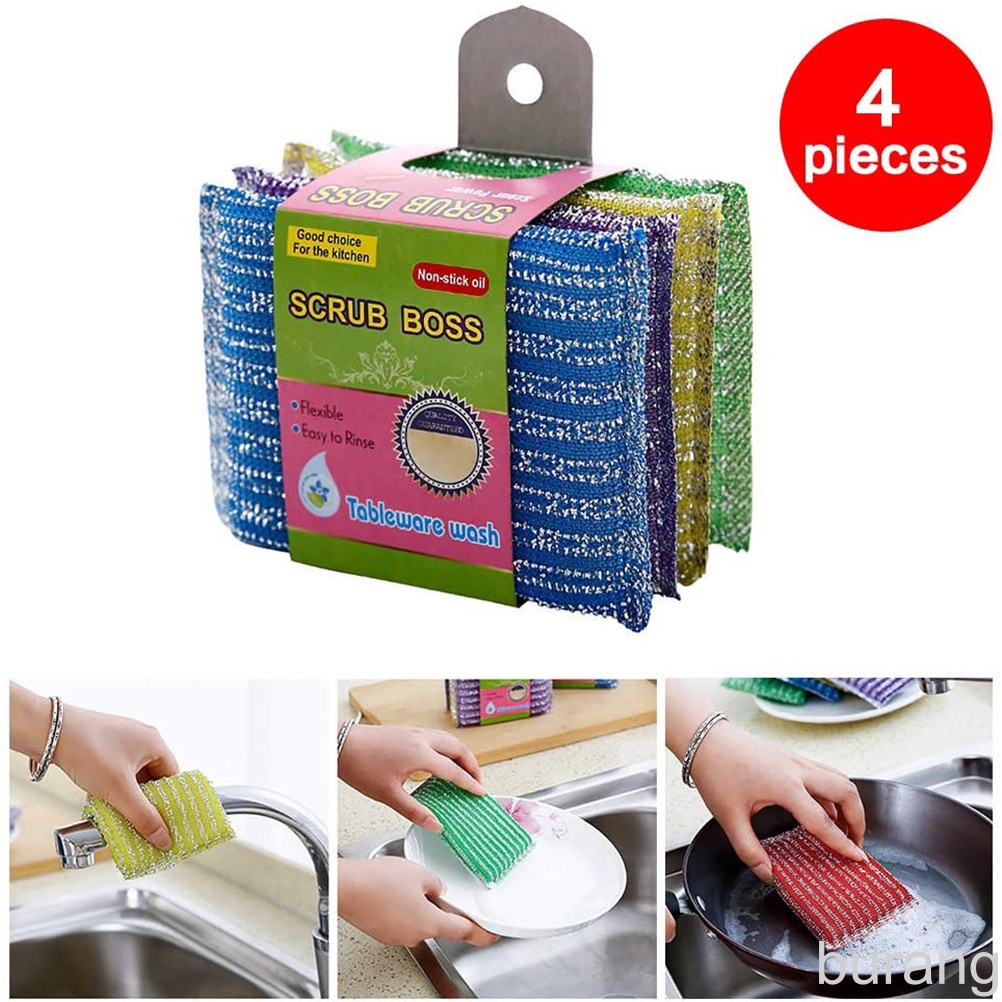 Set 4 miếng bọt biển kim loại chà rửa nồi chảo vệ sinh nhà bếp gia đình