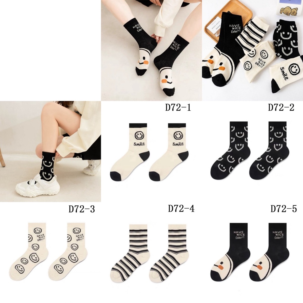 Tất họa tiết hoạt hình mặt cười 5 màu phong cách thời trang thu đông cho nữ