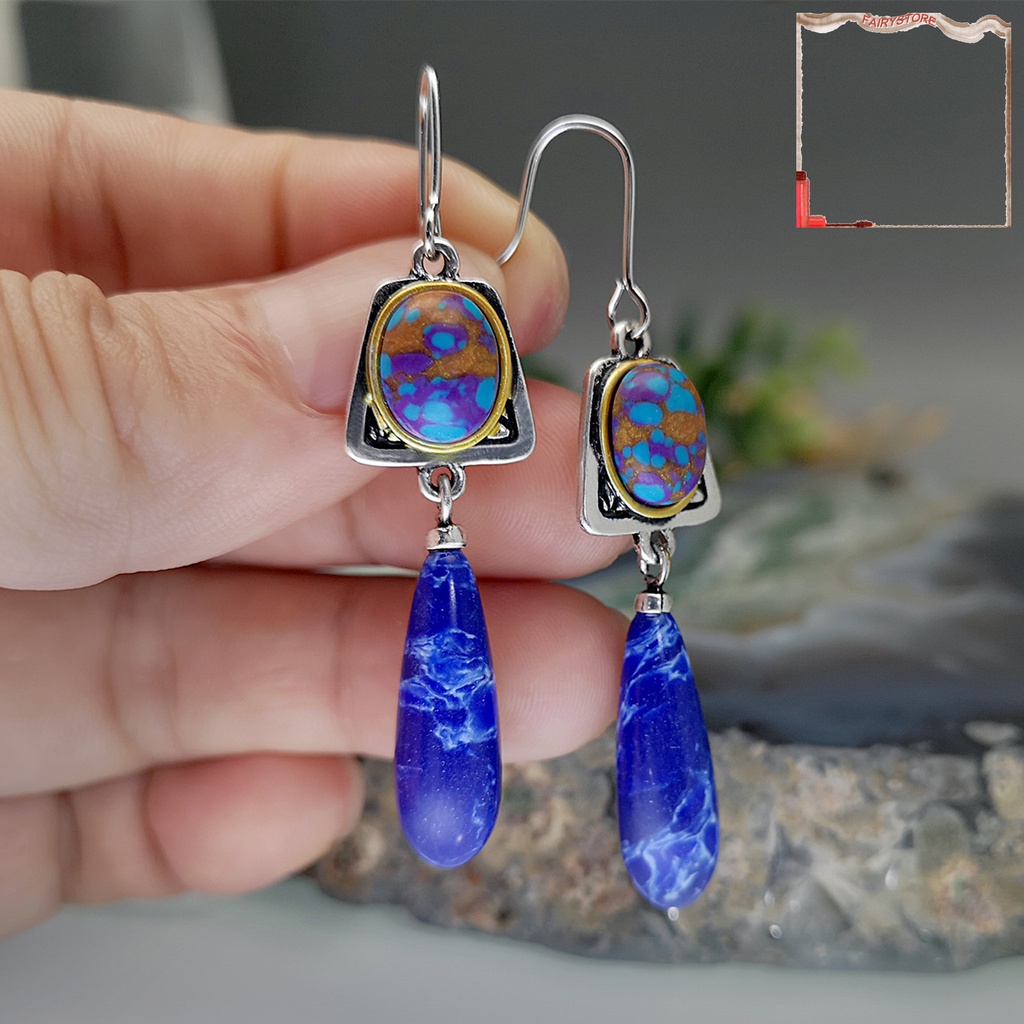 1 Đôi Bông Tai Đính Đá Xanh Nhân Tạo Trọng Lượng Nhẹ Dành Cho Nữ