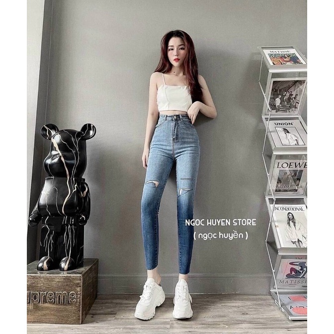 [ SALE GIÁ TỐT ] Quần Jean Nữ Dáng Ôm Rách , Loang Màu Tôn Dáng Cạp Cao | BigBuy360 - bigbuy360.vn