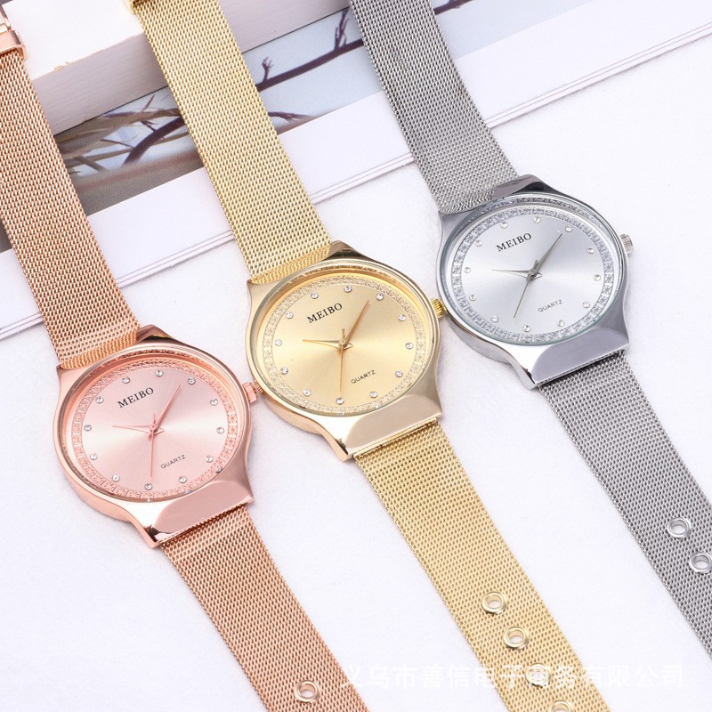 ĐỒNG HỒ NỮ MEIBO DÂY LƯỚI HỢP KIM MB01 MẶT ĐÍNH ĐÁ NHÂN TẠO AH441