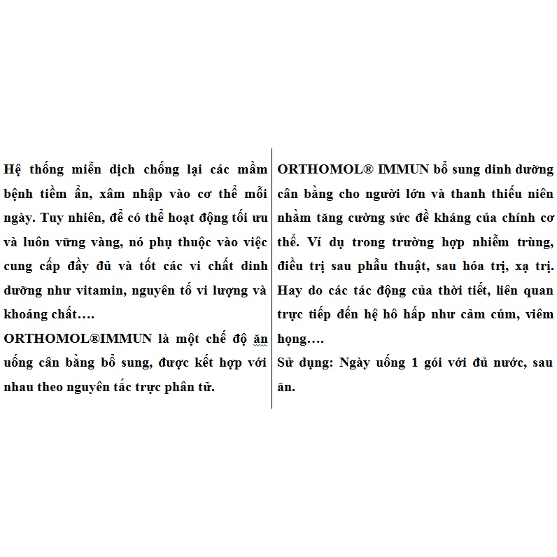 Immun Orthomol của Đức hộp 30 gói