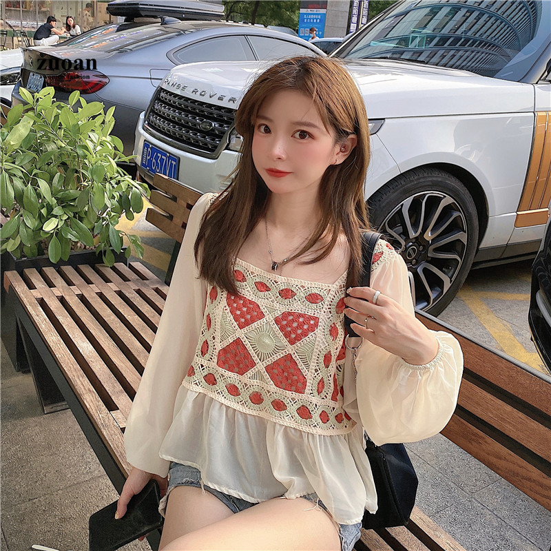 SUXI Áo kiểu tay dài thời trang xinh xắn dành cho nữ