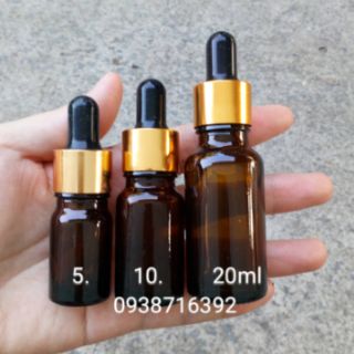 Chai thủy tinh nâu bóp giọt đen khoen vàng