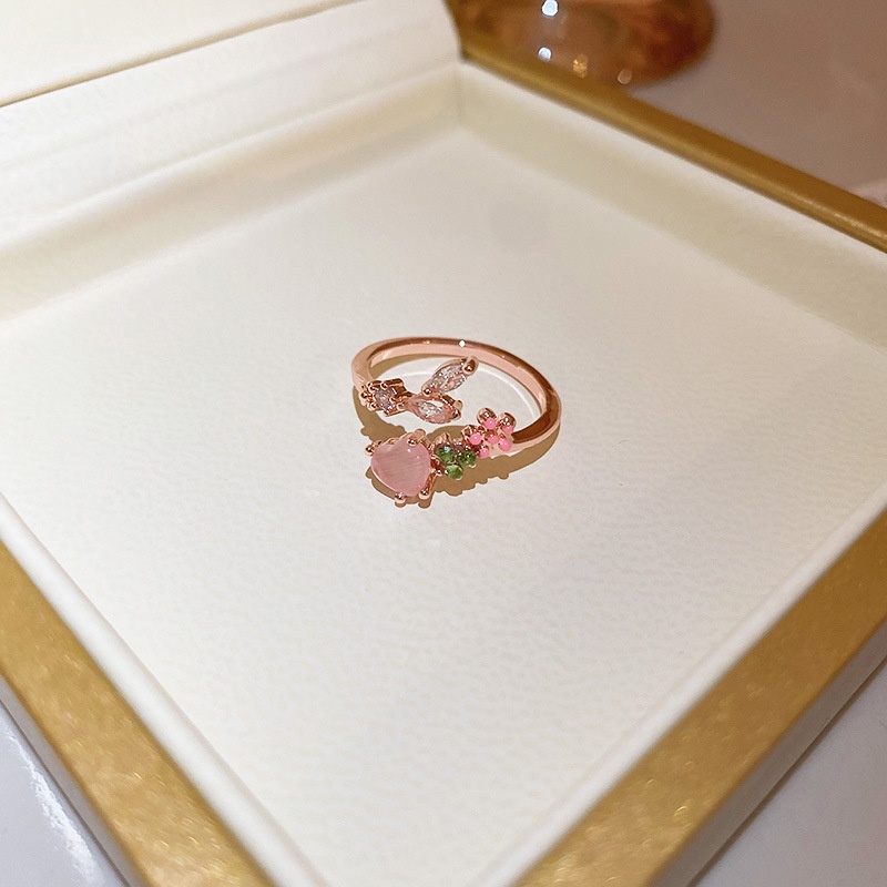 Nhẫn Hở Hai Lớp Đính Đá Zircon Hình Trái Tim Có Thể Điều Chỉnh Phong Cách Hàn Quốc Cho Nữ
