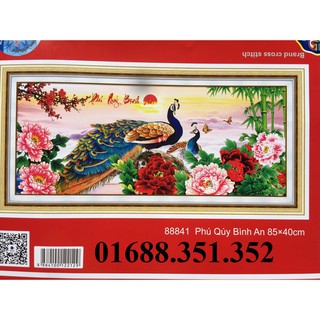 Tranh thêu chữ thập phú quý bình an 88841-85x40cm