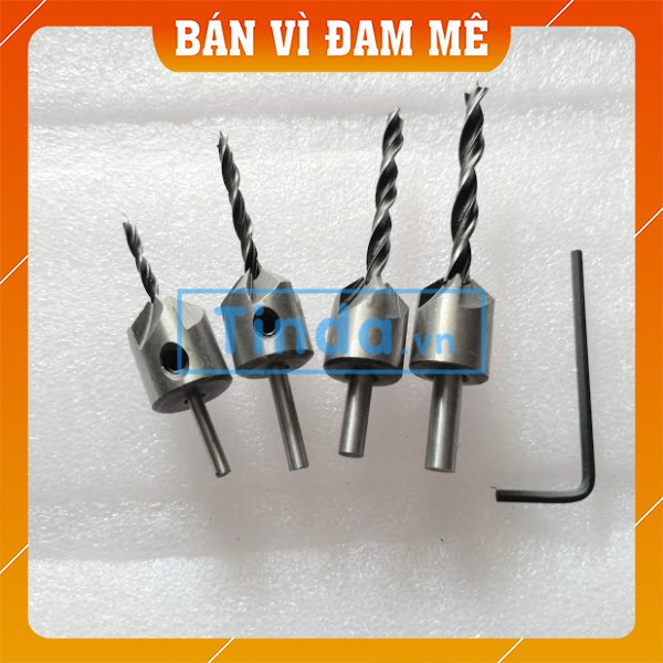 BỘ 4 MŨI KHOAN GỖ BẮT ÂM MŨ VÍT ĐẦU ĐINH CỠ 3 - 6MM