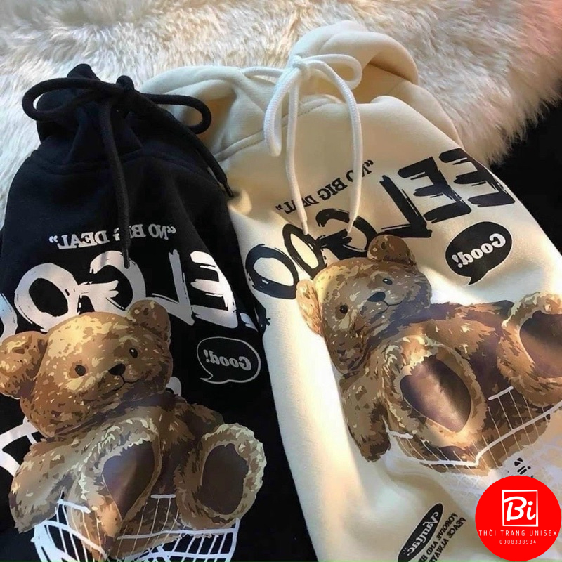 AK21_Áo Khoác Bomber Nỉ FEELGOOD in Hình Gấu_ ay Cánh Dơi Phồng Phom Rộng_Chất Nỉ Bông Ngoại Nhập Không Xù Lông