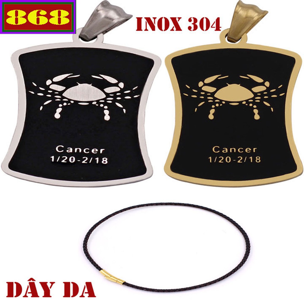 Vòng cổ 12 cung Hoàng đạo - Dây da đen cung Cự Giải inox VDDECCGV