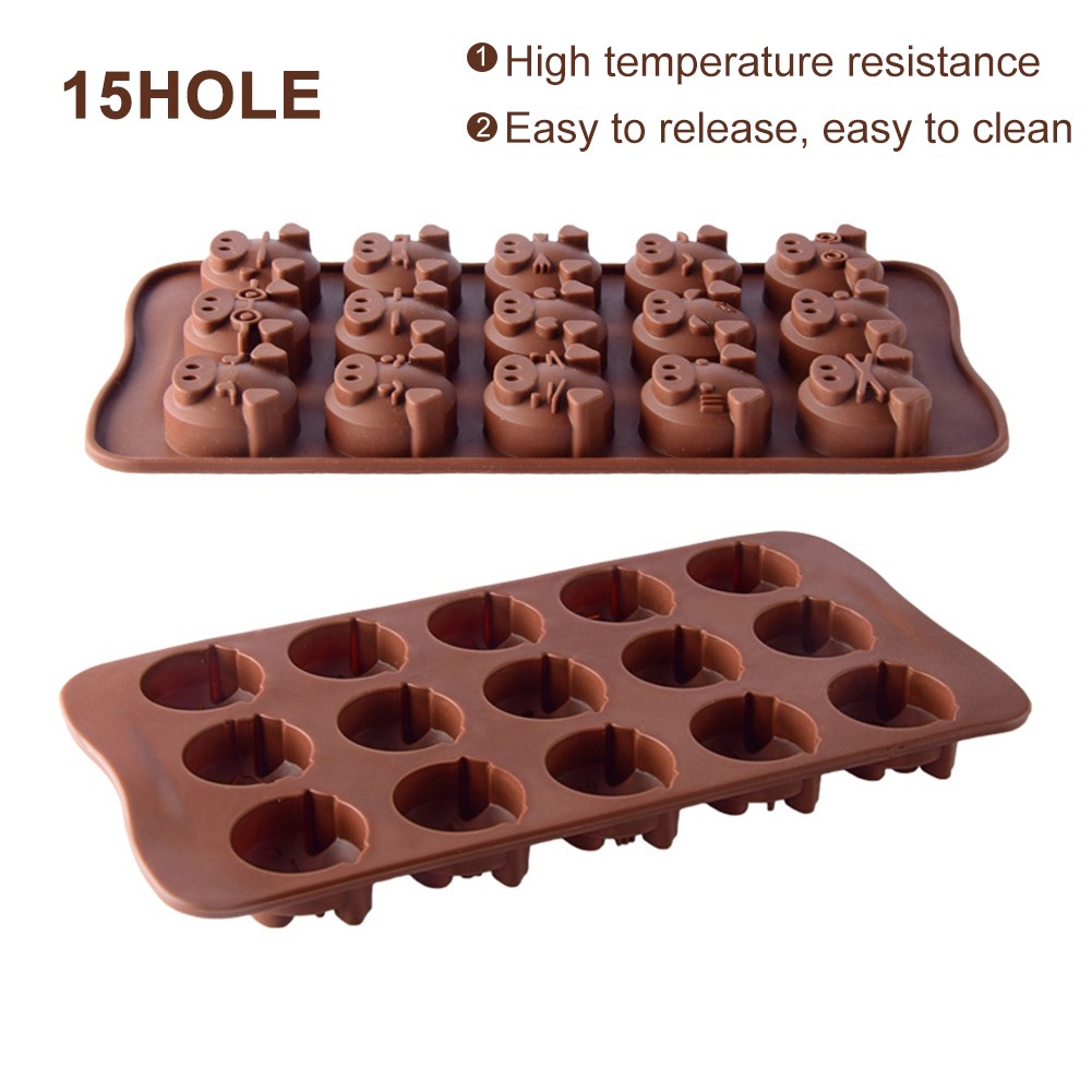 Khuôn Làm Bánh 15 Ô Hình Đầu Heo Bằng Silicon