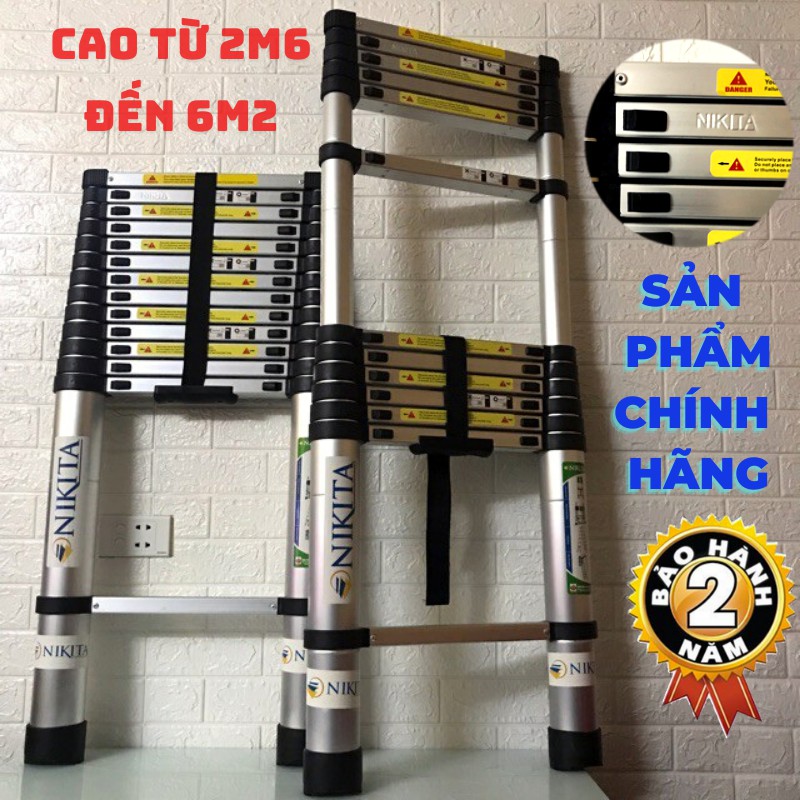 Thang nhôm rút xếp đơn cao cấp Chính Hãng Nikita R26, R32, R38, R41, R50, R54, R58, R62 cao từ 2m6 đến 6m2