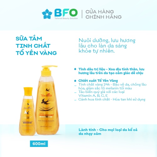 Sữa Tắm Dưỡng Trắng Tổ Yến Vàng Tami Natural Dịu Nhẹ Dưỡng Ẩm Và Làm Sáng Da Dung Tích 260ml/600ml