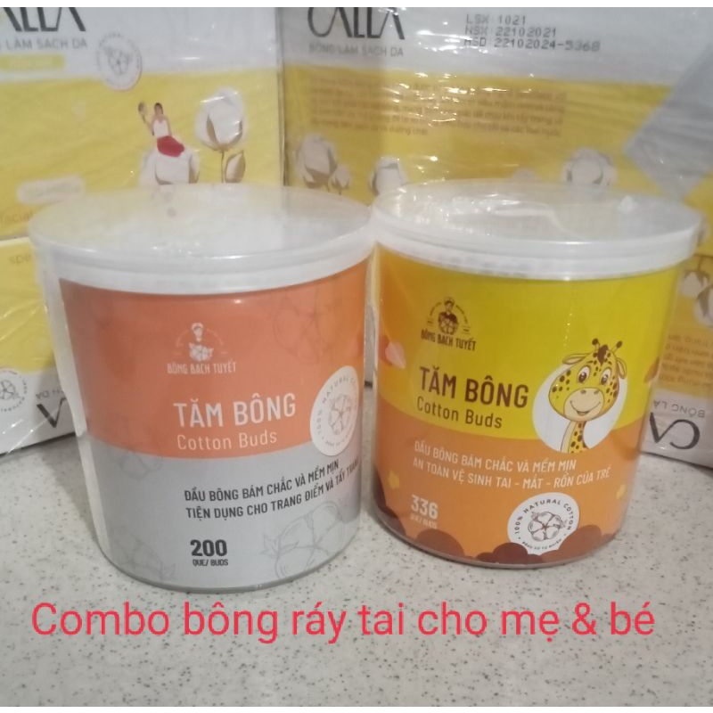 Combo 1:1 ( bông ráy tai  hai  loại  cho mẹ và bé nắp xoay)