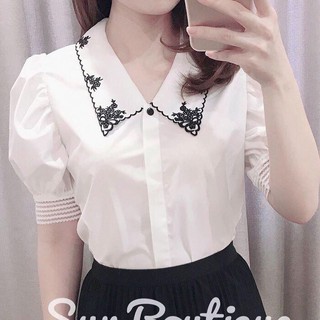 [ẢNH THẬT] Áo Sơ mi Trắng tay Phồng Cổ thêu
