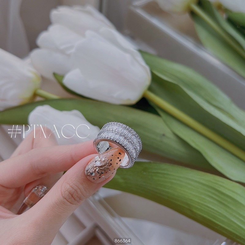 Nhẫn xi bạch kim đính đá paguet bản dày 2 hàng đá .PTNACC.