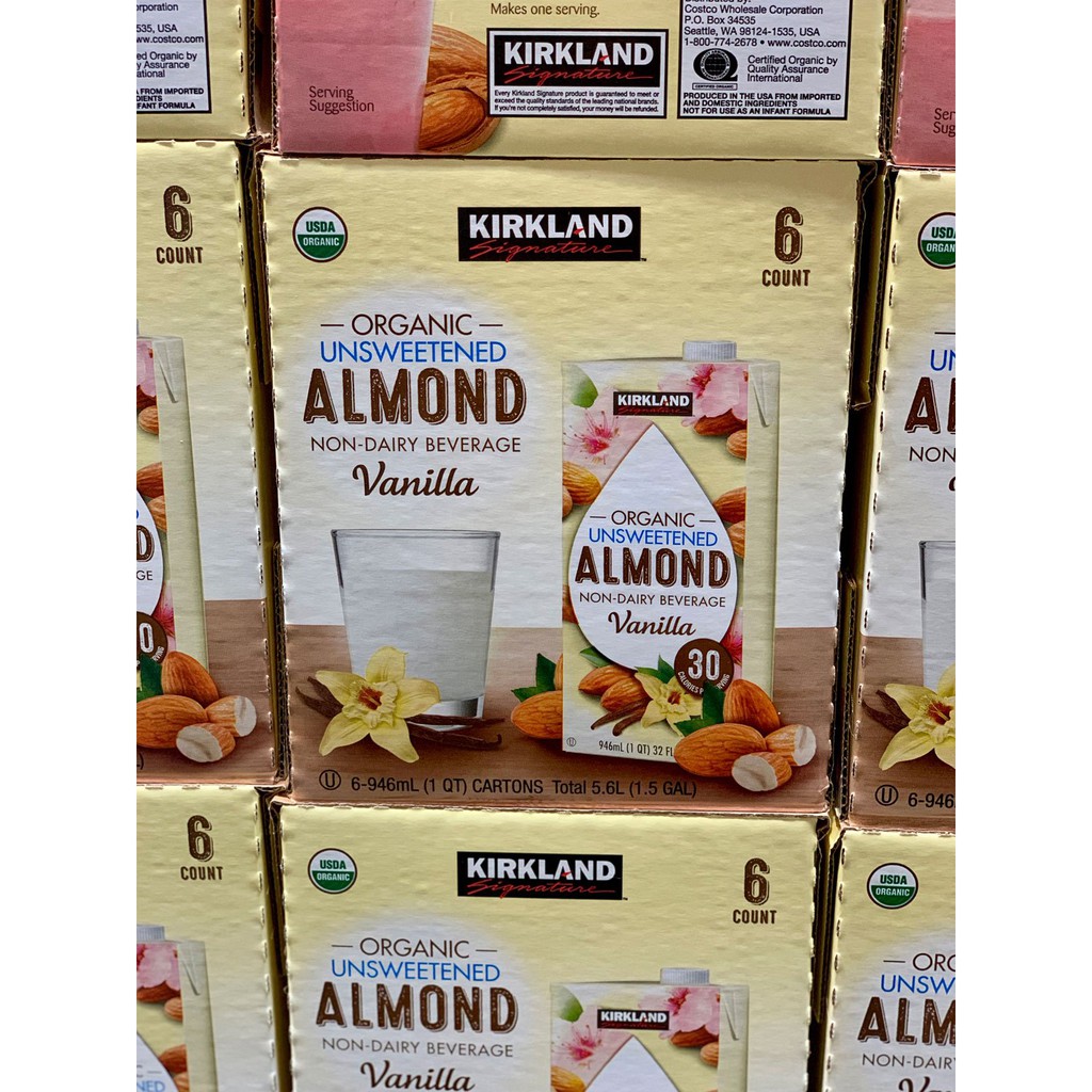 [THÙNG 6 HỘP] Sữa Hạnh Nhân Kirkland Organic Unsweetened Almond 946ml - Chính Hãng Mỹ