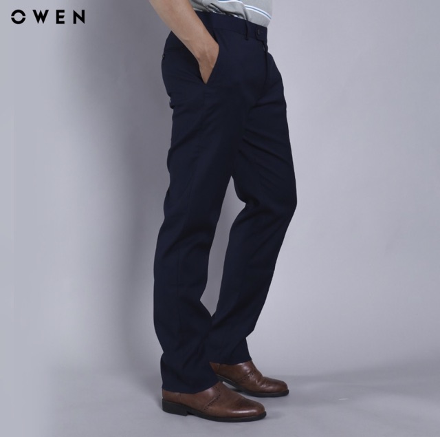 OWEN - Quần âu nam màu xanh đen Regular fit cạp tăng đơ co dãn