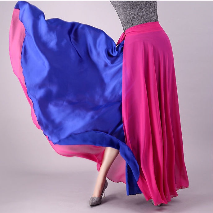 [M &amp; E] Chân Váy Xòe Hai Mặt Thắt Dây Nửa Thanh Lịch Khiêu Vũ Cổ Điển 720 Độ