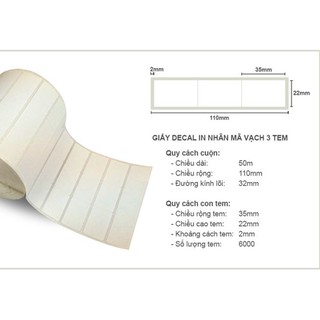 Giấy in mã vạch 35 x 22 loại 3 tem 1 hàng